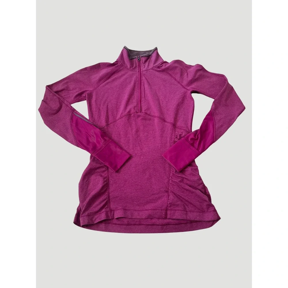 Lululemon Size 6 Running Y2K Kriss Cross 1/2 Zip Pink Stripe Pullover Jacket